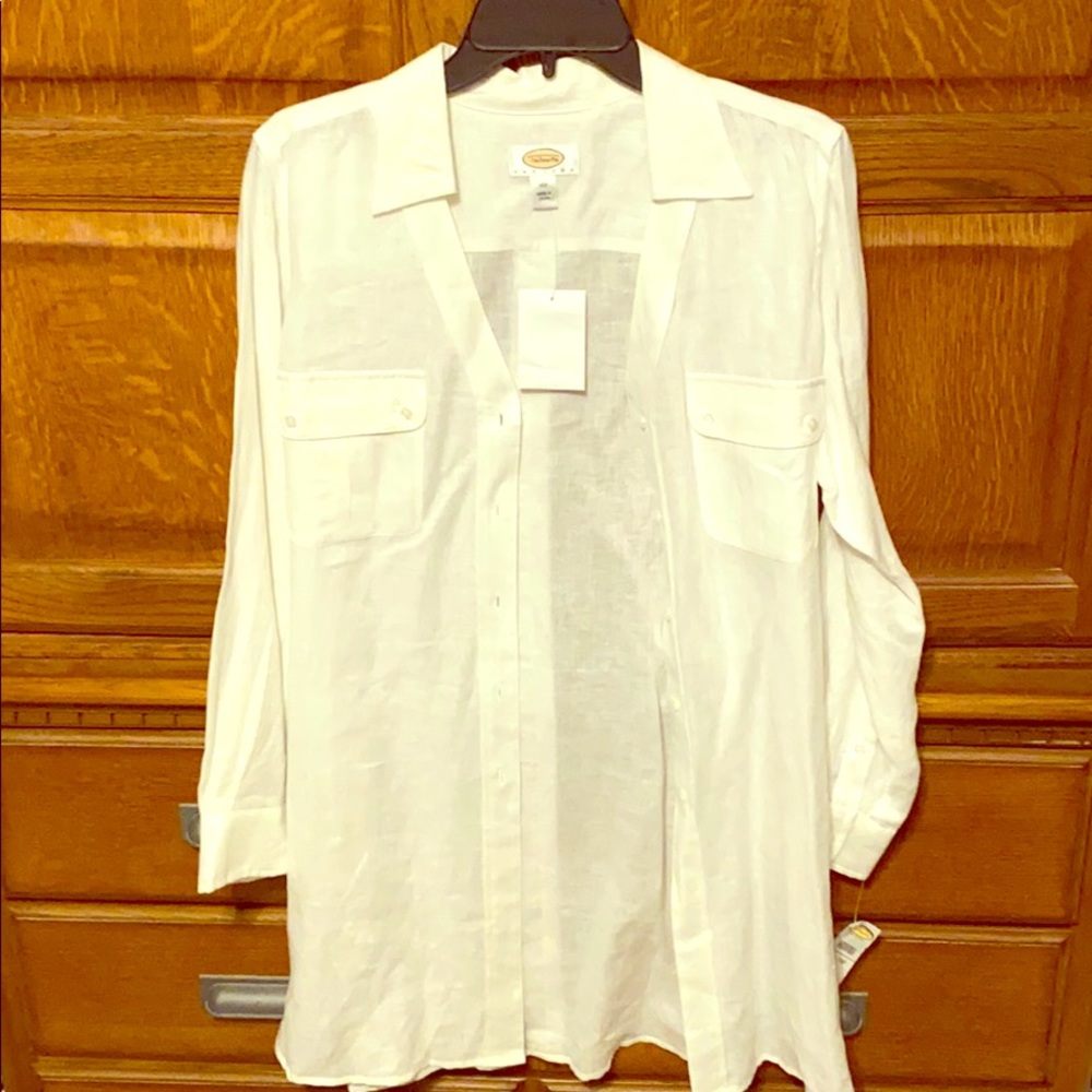 Talbots white linen tunic button down